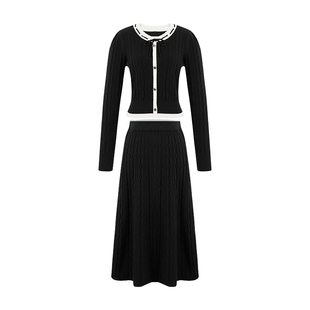 秋水伊人温柔红色针织套装2026春季新款装圆领上衣半身裙两件套