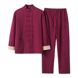 唐装男青年中国风中式服装国潮棉麻两件套雅痞套装复古风秋季男生