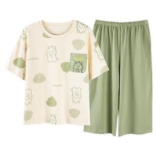 2026夏季新款薄款纯棉睡衣女士带胸垫七分裤可外穿家居服凉感套装