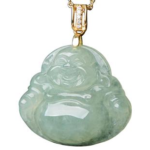 缅甸A货天然翡翠佛公吊坠女款笑佛冰糯种弥勒佛挂件玉佛项链证书