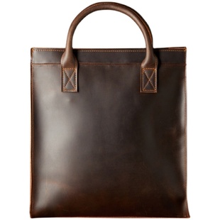 手工头层牛皮商务通勤手提包男士单肩斜挎包复古疯马皮竖款公文包