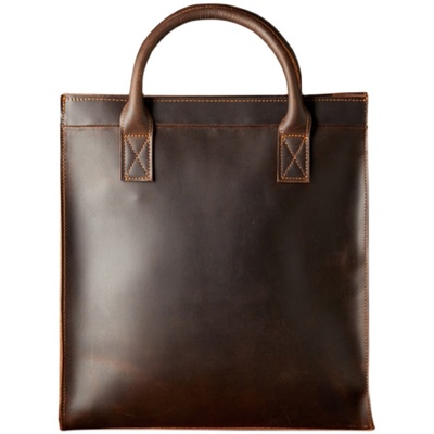 手工疯马皮手提包单肩包复古通勤