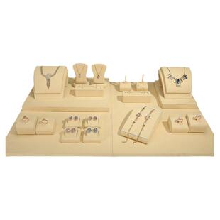 珠宝展示道具米黄色超纤珍珠银饰项链戒指耳环饰品展示架首饰摆件