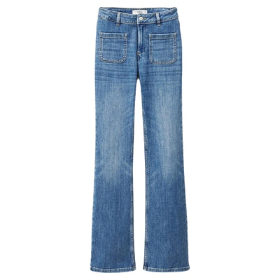 bash2025新款冬季牛仔裤法式经典复古蓝女士修身微喇裤子1H25ROSS