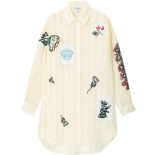 Juicy Couture橘滋衬衫女26夏季新款涂鸦印花宽松长款罩衫外套