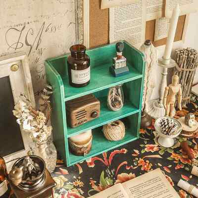 桌面杯子收纳盒多层木头实木化妆品置物架复古物壁挂式墙储挂