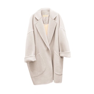 特大码黑色双面羊绒大衣女宽松韩系胖mm高级感200斤羊毛呢子外套