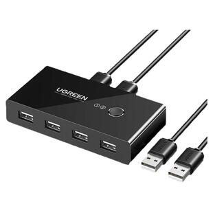 绿联usb切换器2.0两台电脑共用键盘鼠标信号显示器u盘主机台式2进4出分配四4口分线器接口转换器打印机共享器