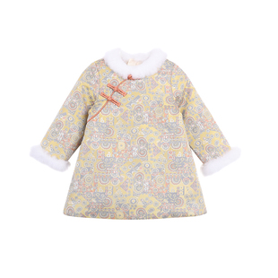 允儿妈女童秋冬复古中式拜年服宝宝洋气旗袍裙马甲背心裙半裙套装