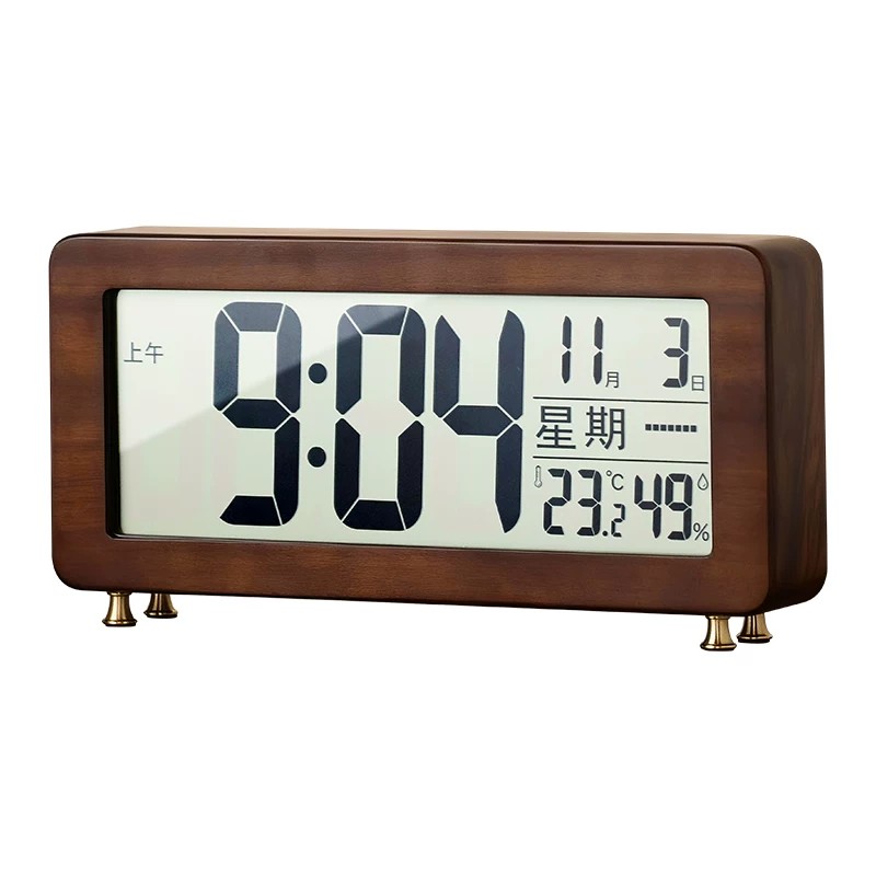 胡桃木座钟桌面电子时钟表客厅