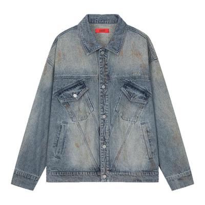 【INXX】复古做旧水洗刷脏牛仔外套男喷码骝褪色设计感夹克情侣
