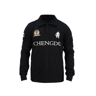 TGFCLUB223系列美式嘻哈CHENGDU街头drill奖杯刺绣修身长袖POLO衫