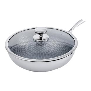 SIRONI不锈钢蜂窝炒锅家用不粘锅炒菜煎煮炒一体平底锅电磁炉专用