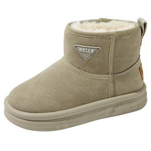 百丽童鞋女童雪地靴2025冬季新款加绒加厚靴子儿童棉鞋大童宝宝靴