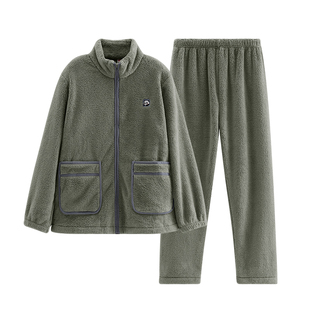 芬腾珊瑚绒男睡衣秋冬季加绒保暖法兰绒抗静电加厚家居服套装冬天