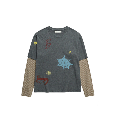 IIIVIVINIKO2026春新款落肩植绒印花刺绣长袖T恤女M610502370A