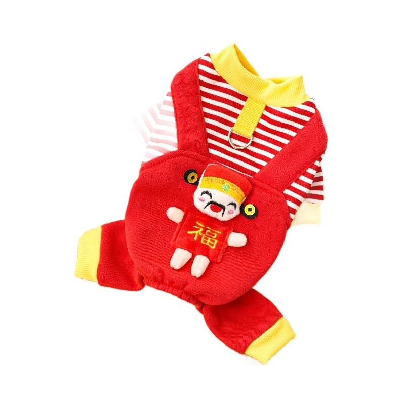 新年财神宠物狗狗衣服猫咪秋冬加绒卫衣用品中型犬柯基法斗可牵引