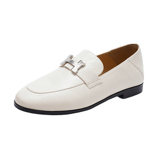 哈森H金属饰扣真皮乐福鞋女圆头一脚蹬简约皮鞋2026新款HWS260188