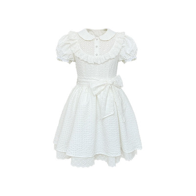 纯白蕾丝花边短袖蝴蝶结Narrator