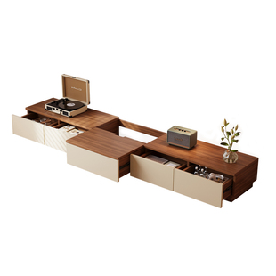 实木电视机柜茶几组合客厅家用落地胡桃木色小户型收纳储物柜一体