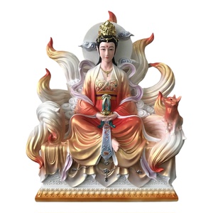 彩绘仿瓷九尾狐娘娘神像桌面摆件