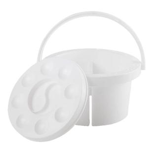 多功能洗笔桶圆形涮笔筒带调色盘可手提可调色水彩水粉油画丙烯颜料晾笔筒多个插笔孔硅胶水桶小巧便携