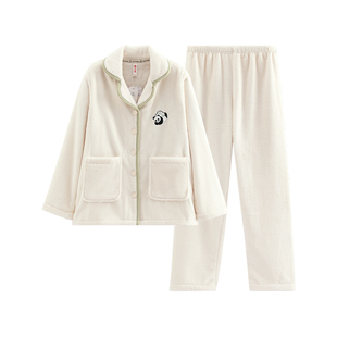 芬腾情侣睡衣秋冬季珊瑚绒长袖套装抗静电可爱卡通熊猫休闲家居服