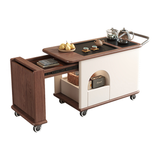 实木多功能可移动伸缩小茶桌烧水壶一体茶车沙发边几茶水柜小茶台