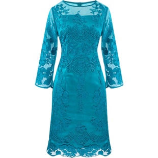 清仓 君如月 网纱刺绣淑女连衣裙气质修身礼服蕾丝裙七分袖春秋