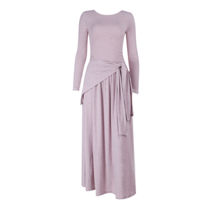 GirlsAt18 粉色长袖连衣裙女秋冬新款法式气质绑带收腰显瘦长裙