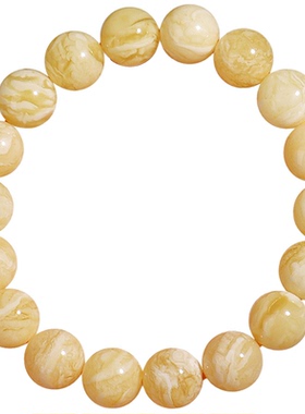 天然蜜蜡手串 老蜜蜡百花蜜鸡油黄金绞蜜瓷白飘花圆珠宝石手链