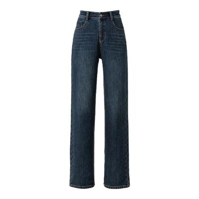 冬季高腰加绒直腿牛仔裤