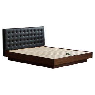 北美黑胡桃木真皮主卧双人床实木箱体无床头储物床小户型榻榻米床