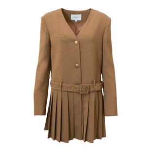 2026春季新款高级感气质V领开襟百褶腰带显瘦连衣裙女短款西装裙