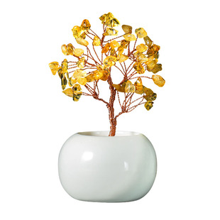 灵机麦玲玲2026马年黄水晶摆件工位金钱树办公室摇钱树礼物招财