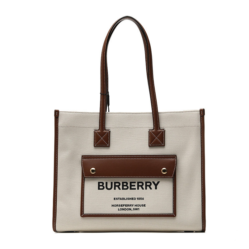 【自营】BURBERRY/博柏利女士棉质皮革饰边休闲手提单肩包托特包