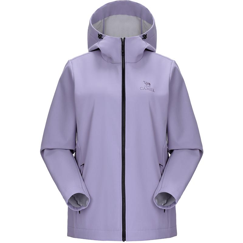 骆驼女装软壳衣防泼水外套2025春秋新款防风加绒短款连帽休闲外套