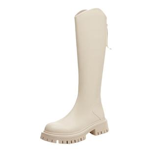 达芙妮白色长筒靴女秋冬加绒高筒骑士靴粗腿大筒围胖mm大筒围靴子