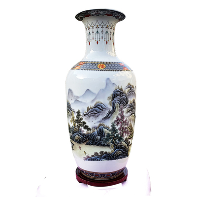 景德镇花瓶陶瓷插花落地中式山水青花瓷家居电视柜玄关装饰品摆件