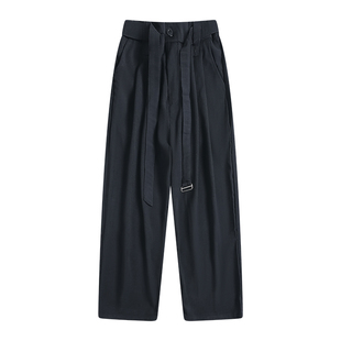 BOYUE帛跃日系老钱风纯色垂感腰带西裤简约雅痞通勤休闲直筒裤男