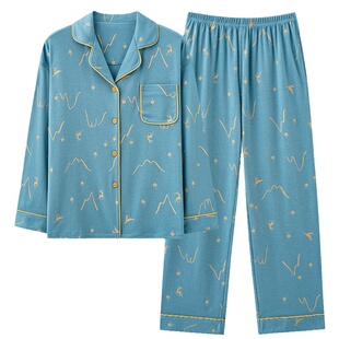 浪莎2025年新款睡衣女款春秋季纯棉长袖家居服秋冬薄款高级感套装