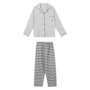 馨帮帮Homedress 条纹小狗印花睡衣女秋季亲肤舒适休闲家居服套装