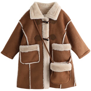 沫沫童装女童冬装加绒外套2026新款秋冬季儿童中长款大衣洋气加厚
