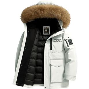 雪中飞鹅绒羽绒服男女款时尚中青年情侣装连帽加厚大毛领冬季外套