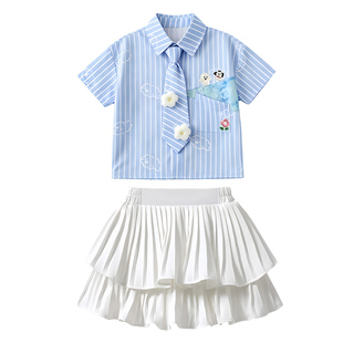 六一儿童衬衫短袖演出服幼儿园毕业照班服小学生啦啦队表演服装
