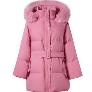 ZHUYIYI 粉红色短款羽绒服女小个子高端白鸭绒大狐狸毛领鹅绒外套