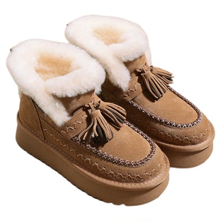 Snowelf厚底加绒雪地靴女2025新款真皮女鞋冬季加厚保暖增高棉鞋