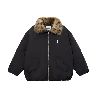 iSaluteU 90白鸭绒豹纹羽绒服潮流翻领冬季保暖拉链复古夹克外套