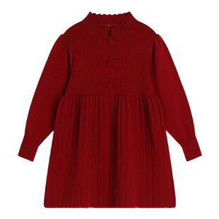沫沫家童装冬装女童洋气裙子2026秋冬季新款儿童红色新中式连衣裙