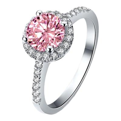 圆包钻戒S925纯银粉色宝石戒指